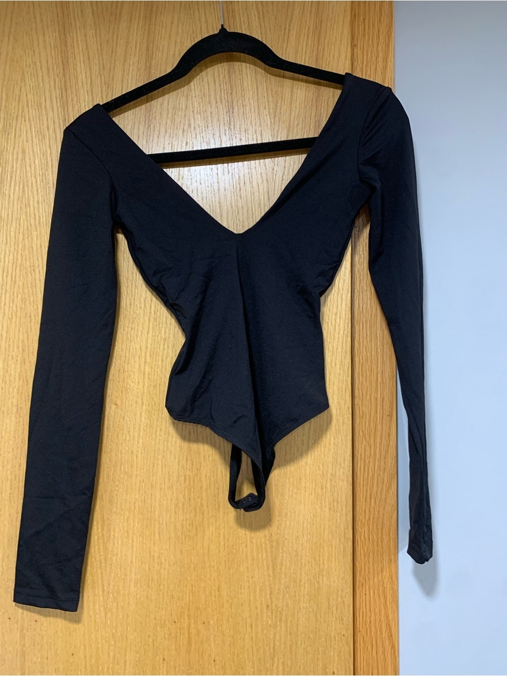 Bershka Black Long-Sleeve V-Neck Bodysuit - Size XS